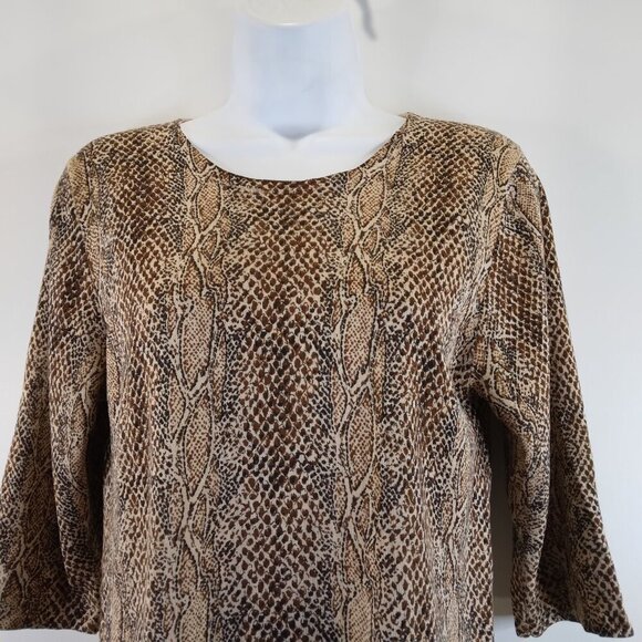 August Silk Brown and Black Print 100% Silk Stretch Knit Top Size M - Picture 2 of 9